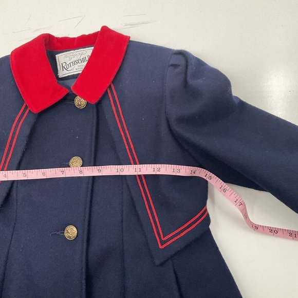 Vintage 1960's Rothschild Girl's Wool Coat Navy Blue Red Piping Size 5 Beautiful - Picture 8 of 10